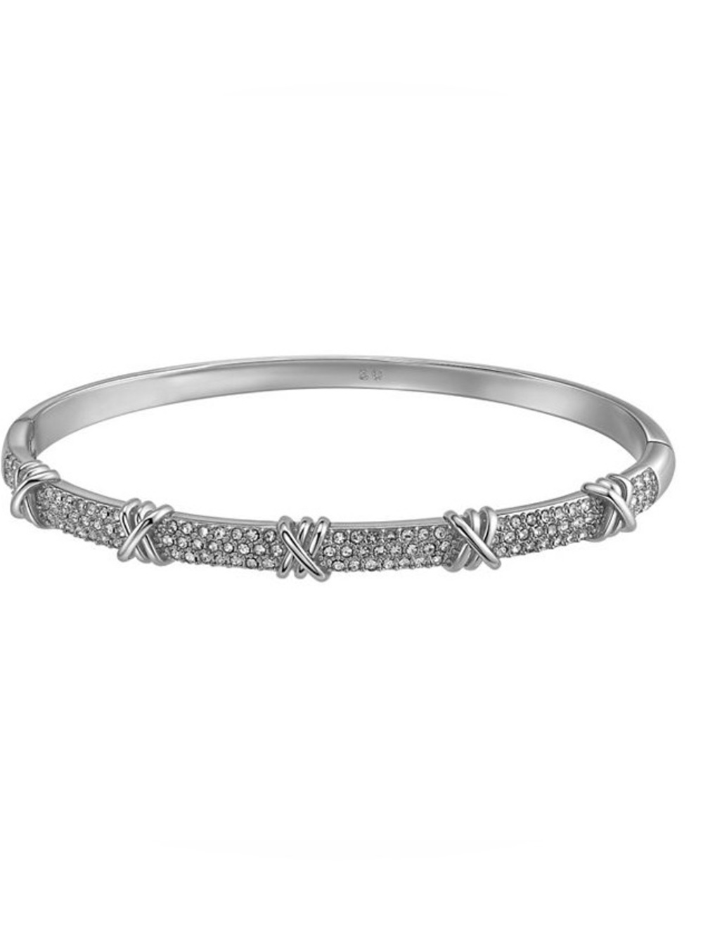 White Gold Plated  Crystal Pavé X-Accent Bangle